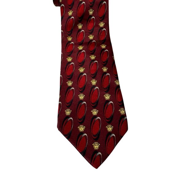 Gianni Versace Red Silk Tie With Gold Medusa & Black Pattern - Picture 4 of 4